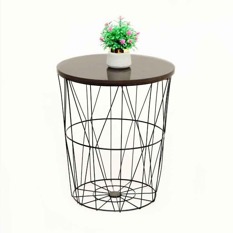 Nesting Basket Side Table – Rattan & Iron Storage Table for Small Spaces
