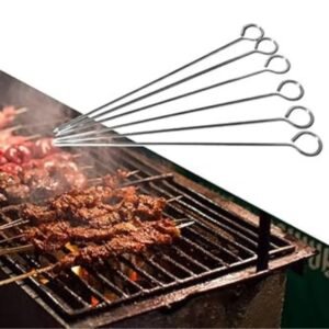 20-Piece Stainless Steel BBQ Skewer Set – 20/25/30cm Reusable Kabob Sticks for Grilling
