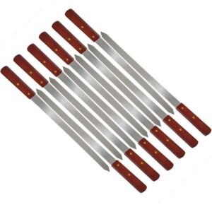 Wooden Handle BBQ Grill Skewers – Reusable Metal Kebab Sticks (Pack of 2)