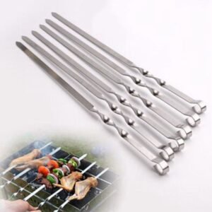 17-Inch Stainless Steel BBQ Skewers – Flat Metal Kebab Sticks for Grill & Camping (Pack of 6)