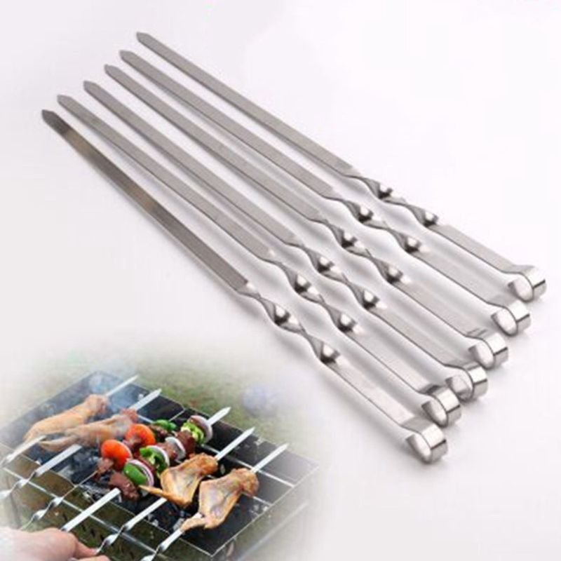 17-Inch Stainless Steel BBQ Skewers – Flat Metal Kebab Sticks for Grill & Camping (Pack of 6)