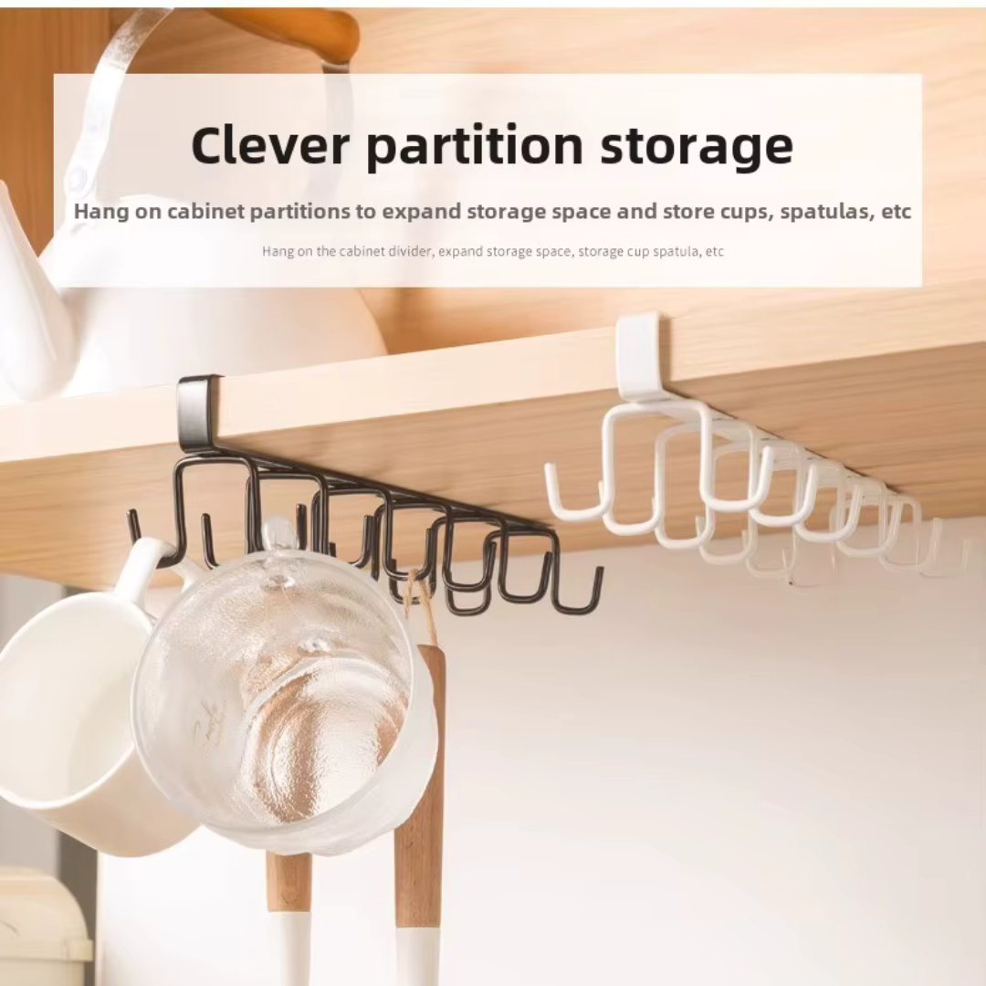 Punch-Free Double Row Kitchen Hooks | Under Cabinet Cup Holder Rack - Image 2