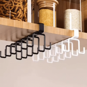 Punch-Free Double Row Kitchen Hooks | Under Cabinet Cup Holder Rack