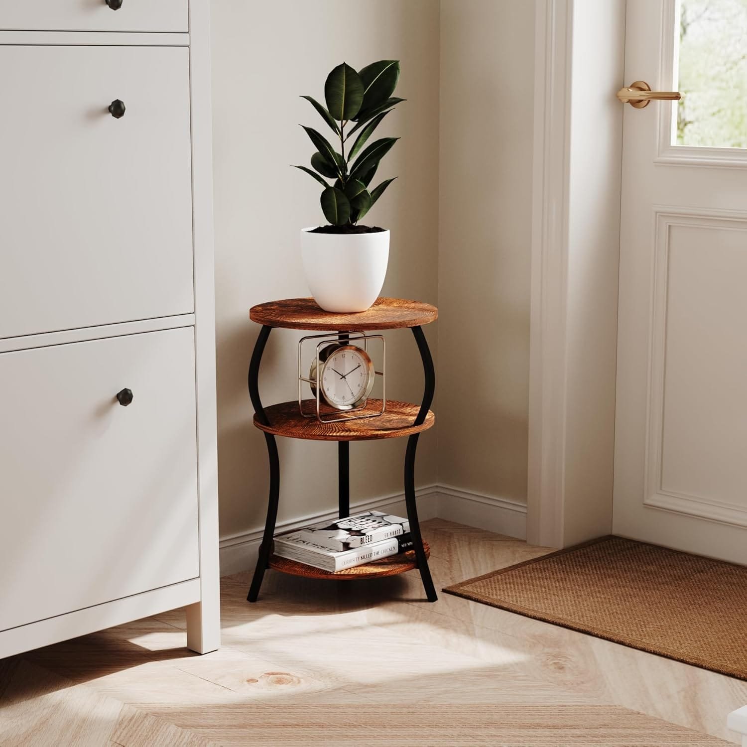 3-Tier Round Side Table with Storage, Sofa Snack Table - Image 3
