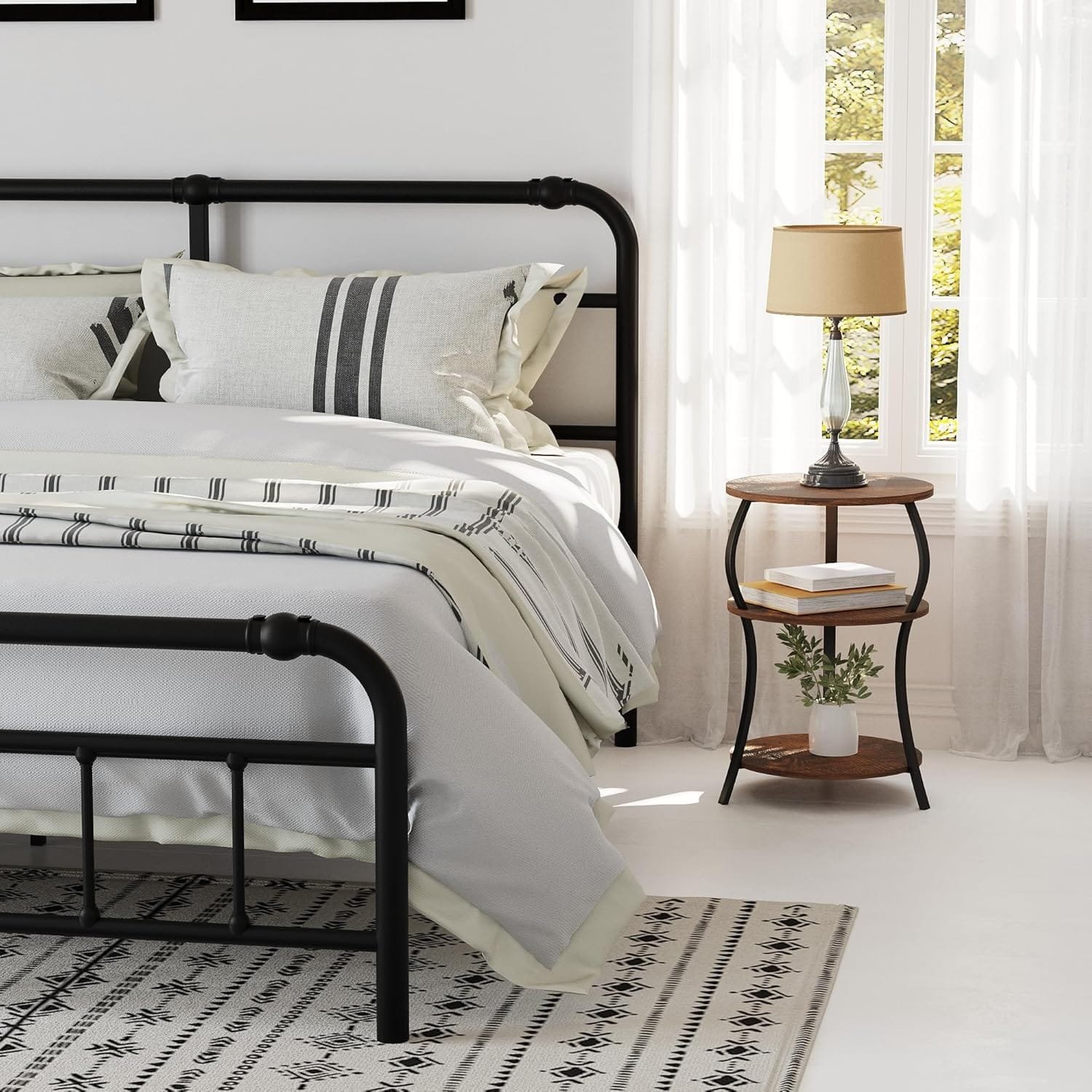 3-Tier Round Side Table with Storage, Sofa Snack Table - Image 7