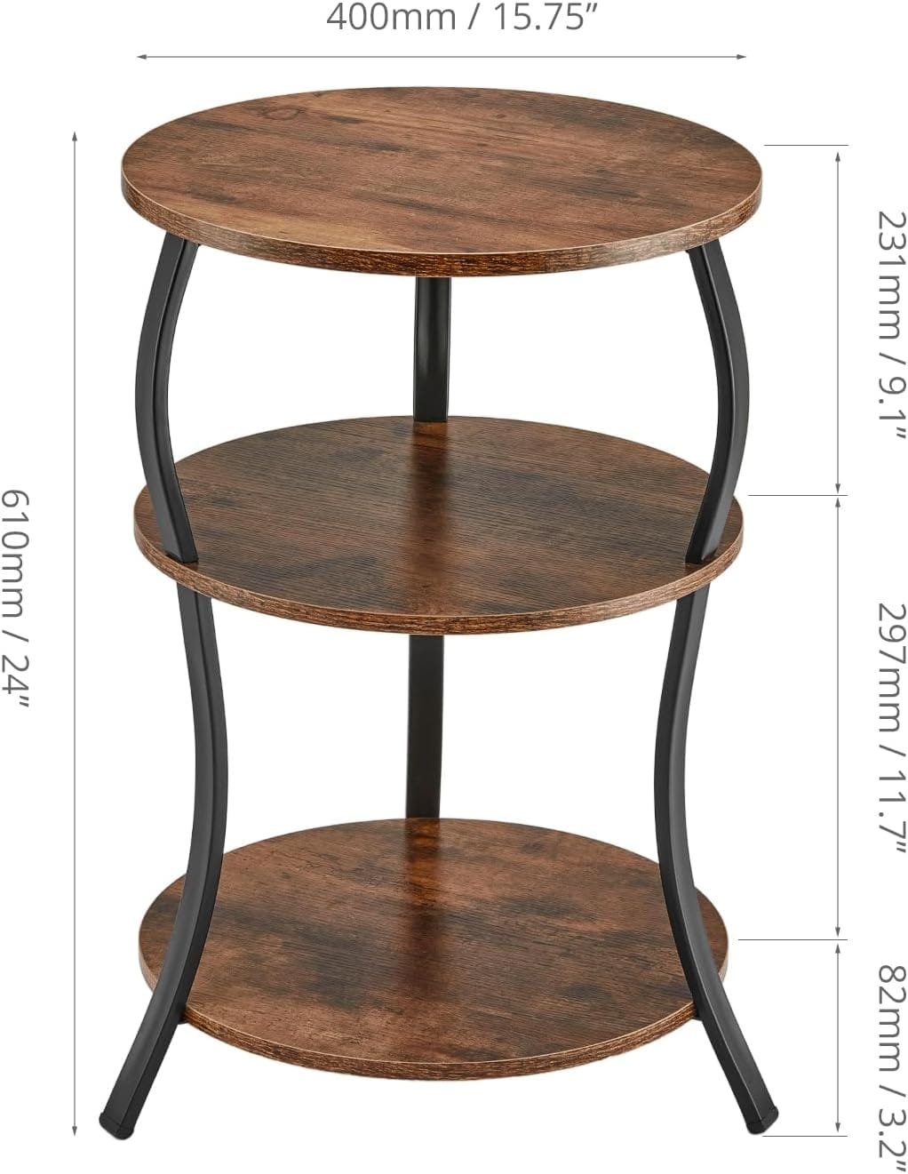3-Tier Round Side Table with Storage, Sofa Snack Table - Image 9