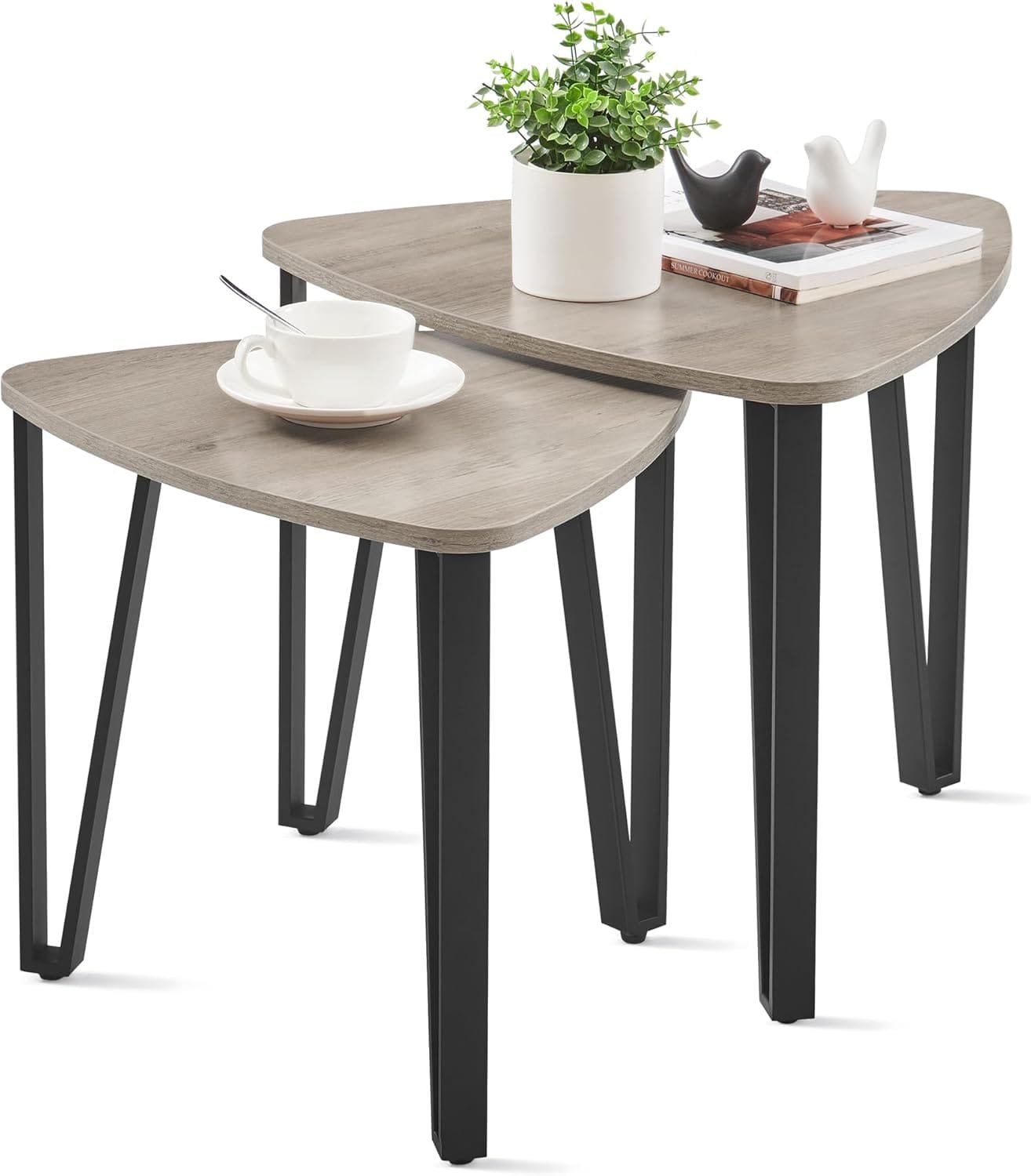 Nesting Triangle End & Coffee Tables, Metal Frame - Image 2
