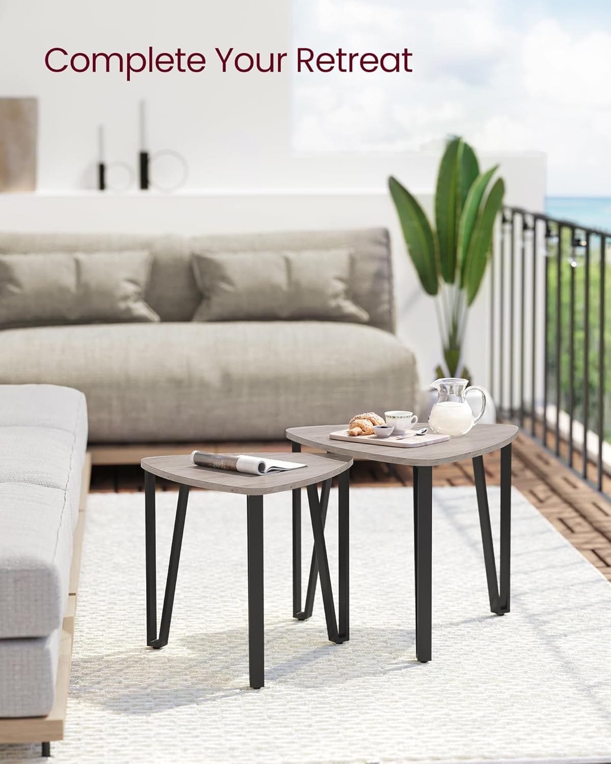 Nesting Triangle End & Coffee Tables, Metal Frame - Image 3