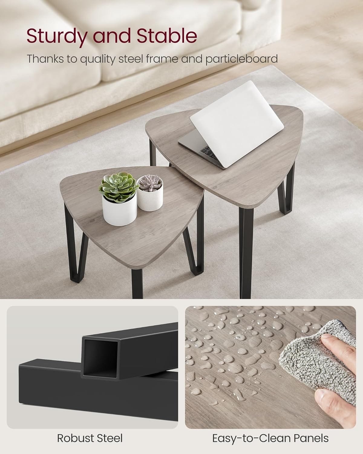 Nesting Triangle End & Coffee Tables, Metal Frame - Image 4