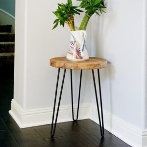 Wood Round End Table 3-Leg Metal Stand