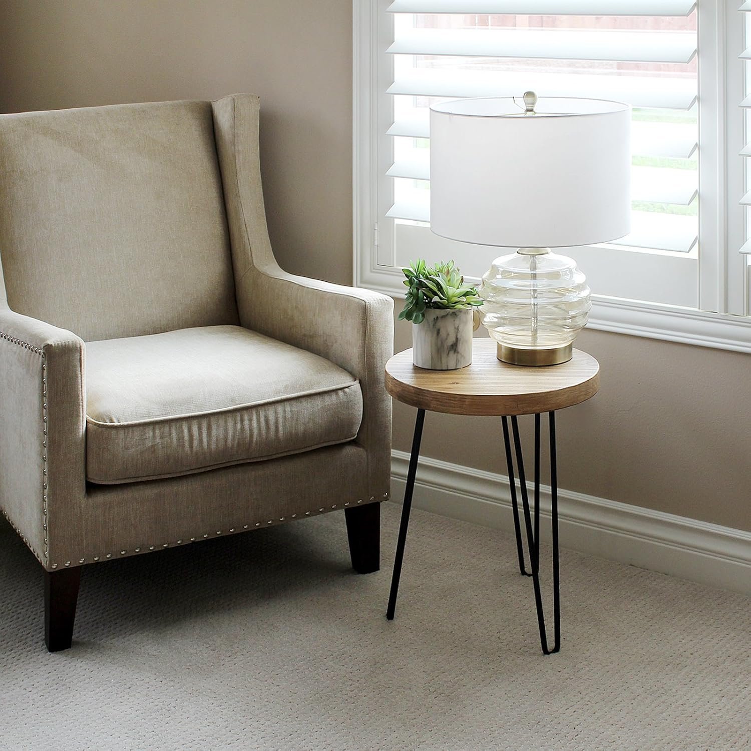 Wood Round End Table 3-Leg Metal Stand - Image 2