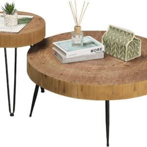 Wood & Metal Table Set of 2 – Stylish Circle Design